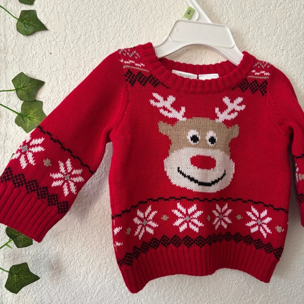 Koala Baby Red Christmas Holiday Reindeer Fair Isle Knit Sweater Size 3 Months